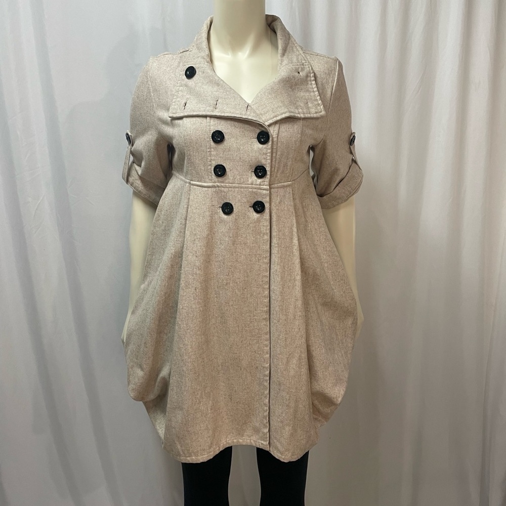 Katie Half sleeve Double Breasted Pea Coat, Beige, Size Small